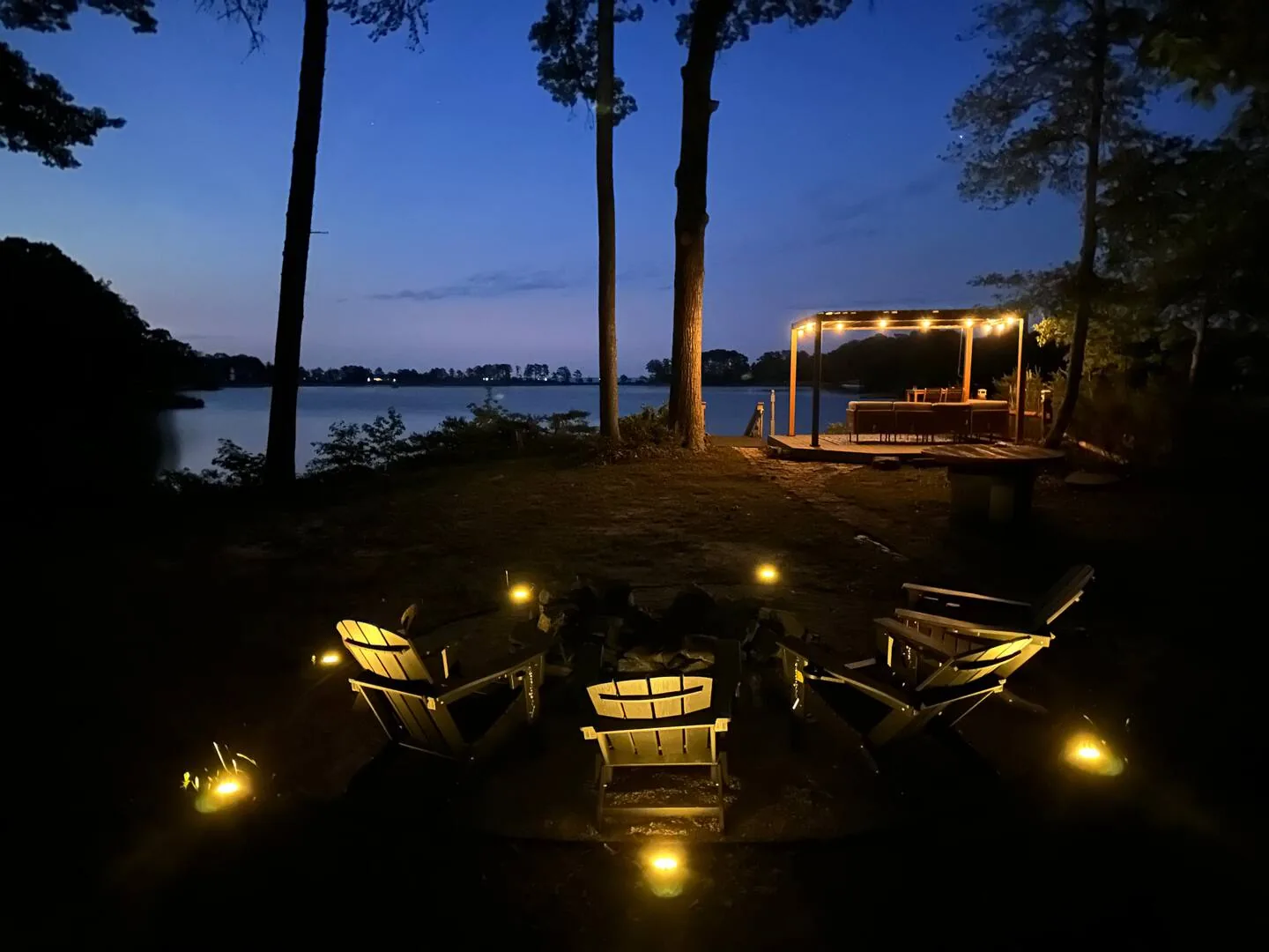Yard and pergola at night